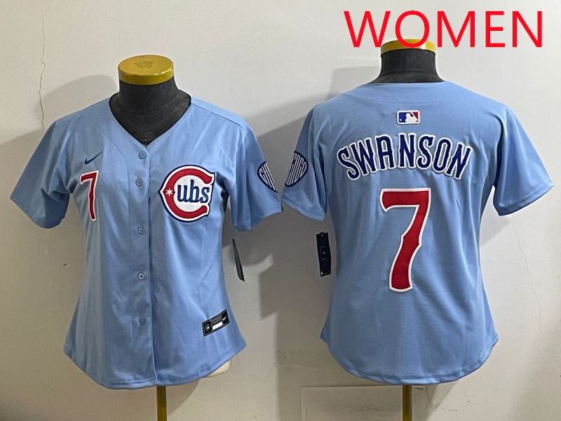 Women 2025 Chicago Cubs 7 Swanson Light Blue Game Nike MLB Jersey style 1